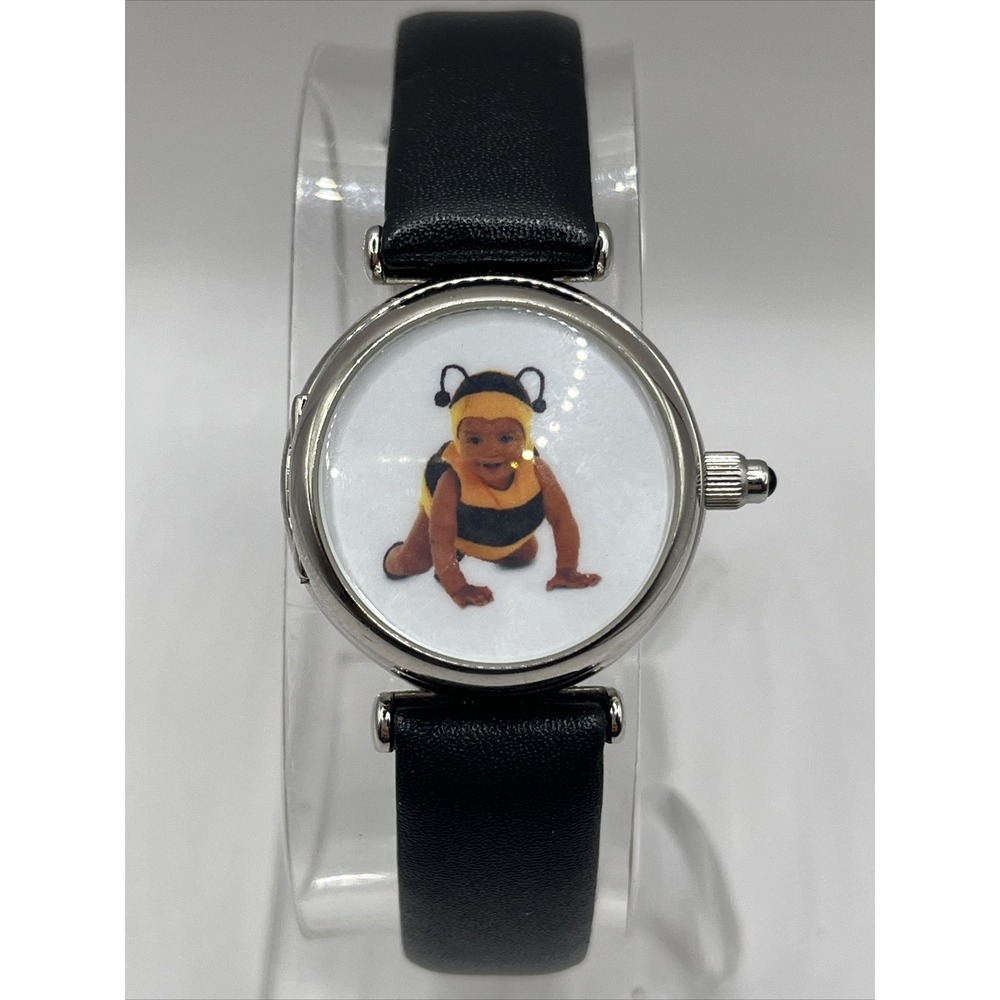 Anne Geddes 2004 Baby Bumblebee Women's‎ Watch Black Leather Band- New Battery
